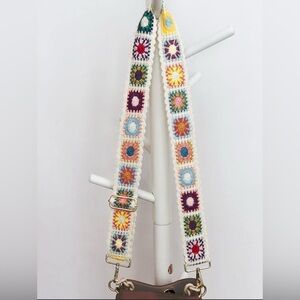 Boho Embroidery Multicolor Crochet Flower Adjustable Purse Strap Only